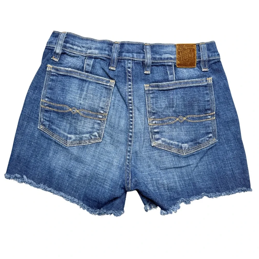 Lucky Legend Denim Shorts Frayed‎ Hem Blue Wash Casual Summer Made in USA 2/26